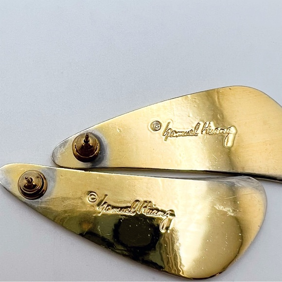 Vintage Samuel Huang Cloisonné Enamel Purple & Gold Earrings - Picture 4 of 7